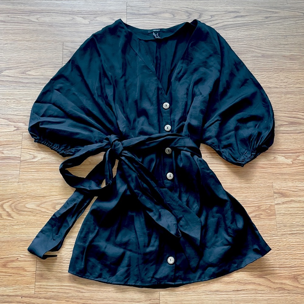 Black Button Up Tie Dress